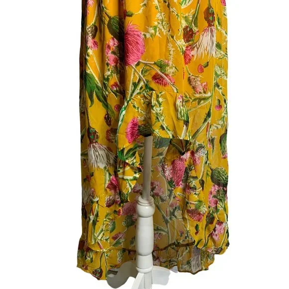 Boohoo Off the Shoulder Midi Dress 6 Yellow Floral High Low Hem Elastic Waist - Picture 3 of 7